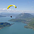 Air to air photography of paraglider over Lake Annecy