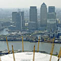 Aerial view of Millenium Dome and Canary Wharf